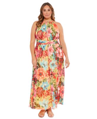 London Times - Plus Size Floral Halter Maxi Dress