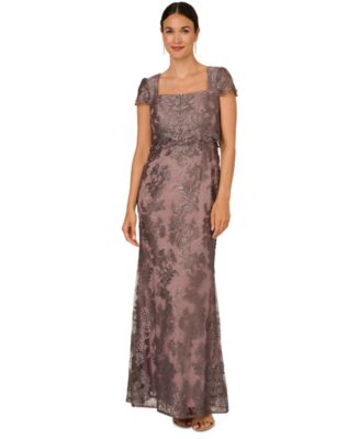 Adrianna Papell Women s Metallic Embroidered Popover Gown Macy s