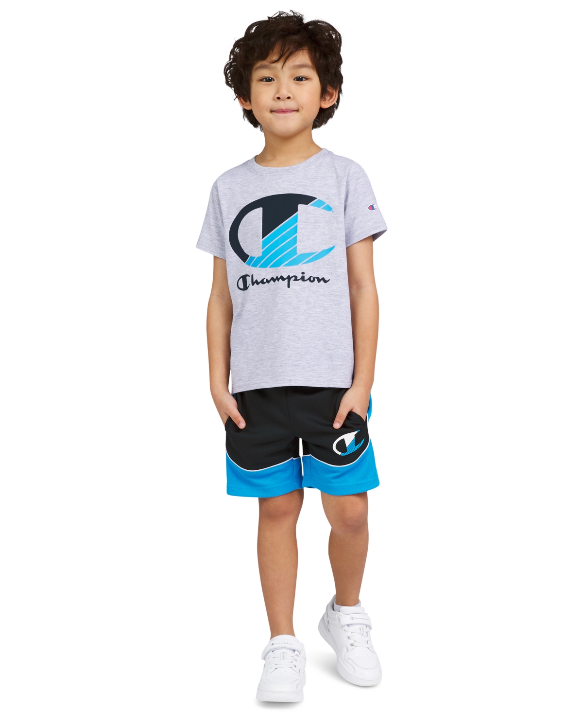 Champion Kids' Little Boys Logo Graphic T-shirt & Shorts, 2 Piece Set In Grey Heather