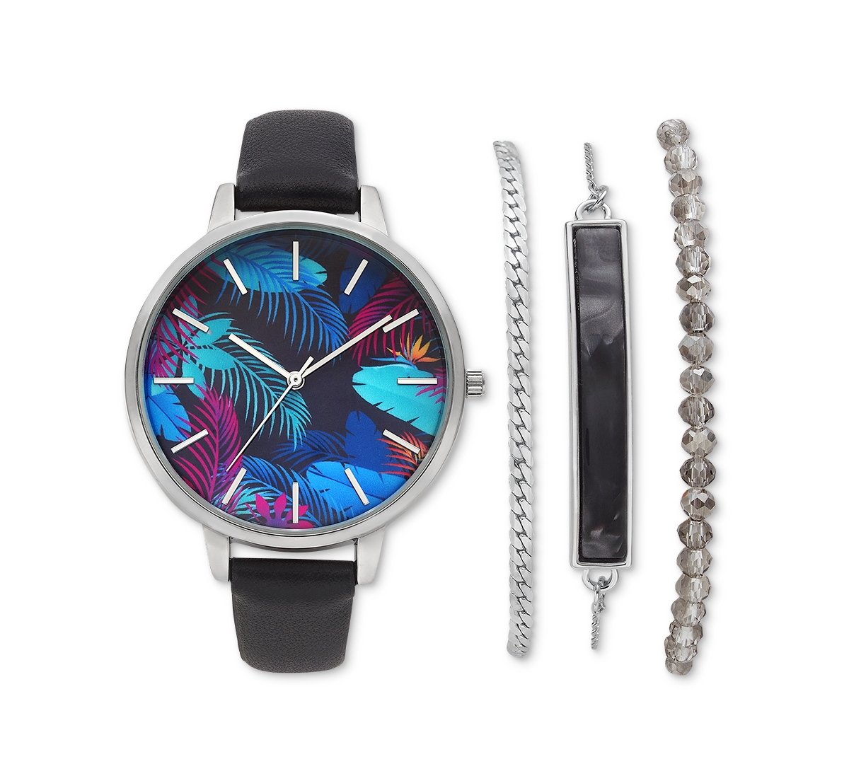 Women's Black Strap Watch 39mm Set, Created for Macy's - Black