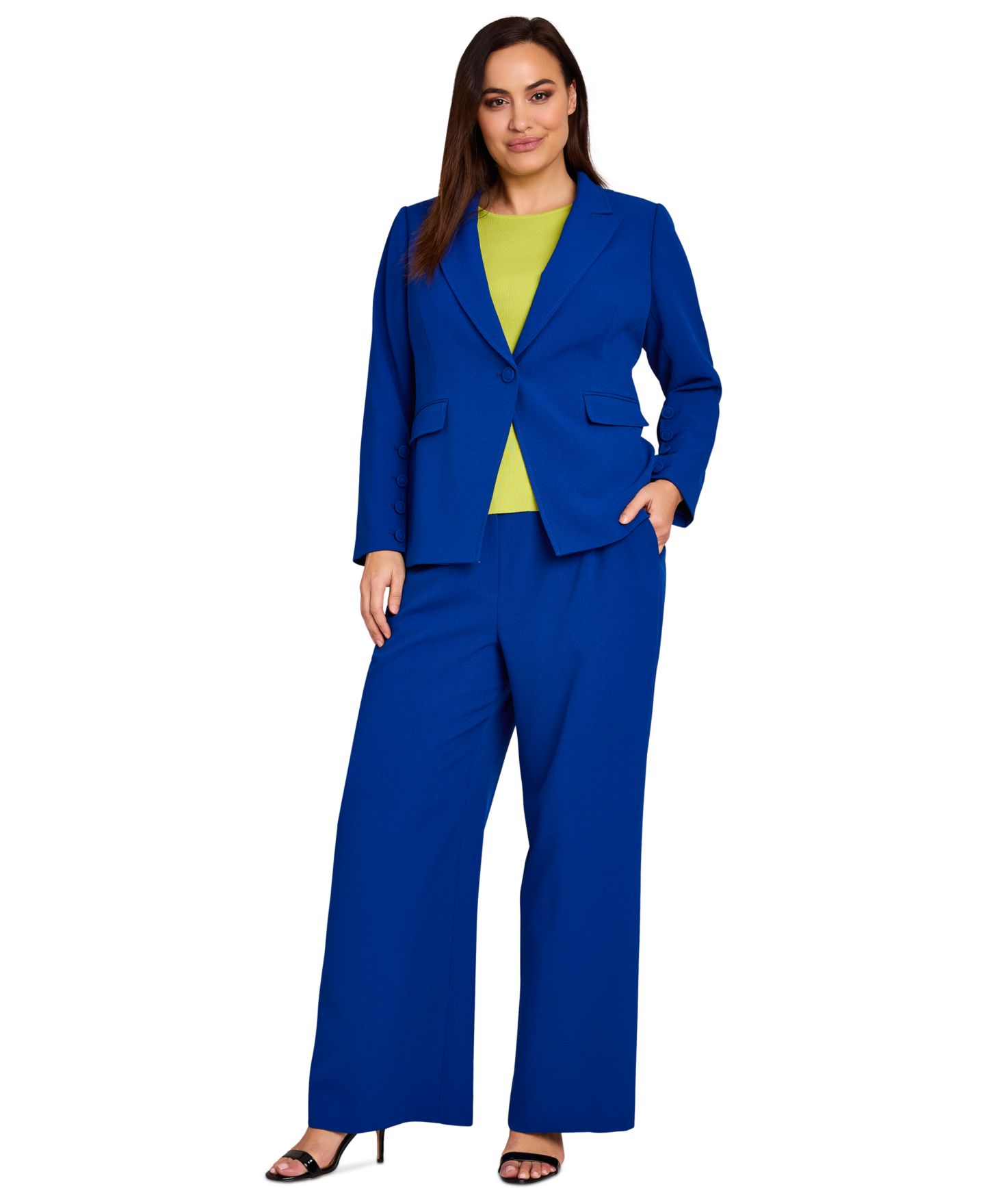 Женские комплекты Tahari ASL Plus Size One-Button Blazer & Wide-Leg Pants Suit Separates, цвет: Кобальтовый — фото 2