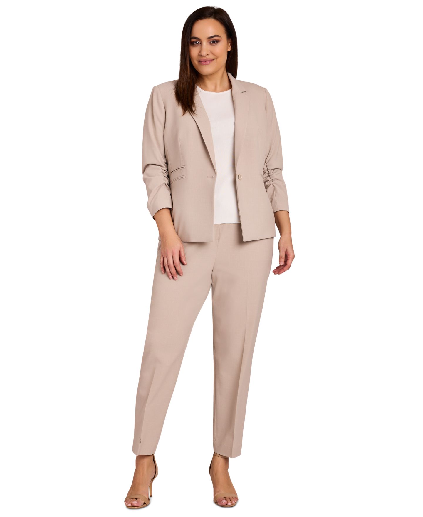 Женские комплекты Tahari ASL Plus Size Ruched-Sleeve Blazer & Ankle Pants Suit Separates, цвет: Чёрный — фото 3