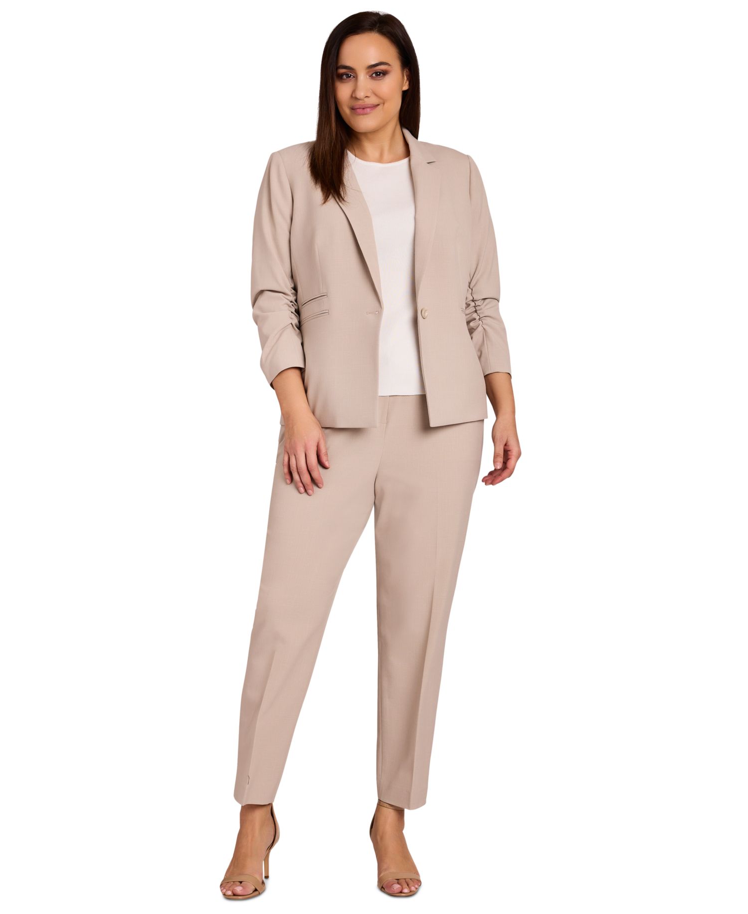 ASL Plus Size Notched Collar Ruched-Sleeve Blazer