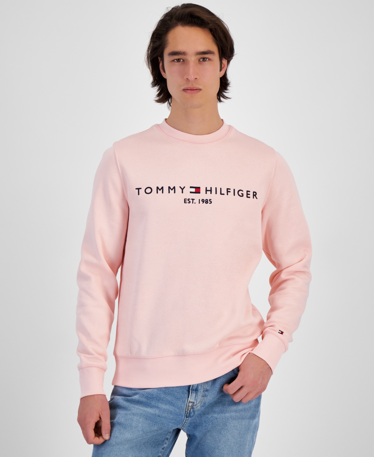Tommy Hilfiger Men's Embroidered Logo Fleece Sweatshirt In Pink Cryst