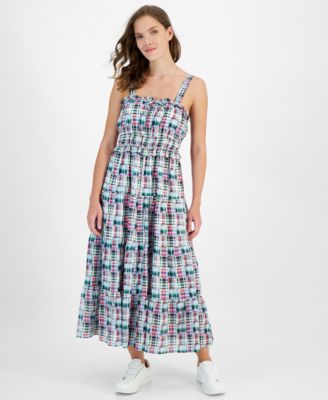 Nautica Jeans - Women's Plaid-Print Ruffle-Trim Maxi Dress