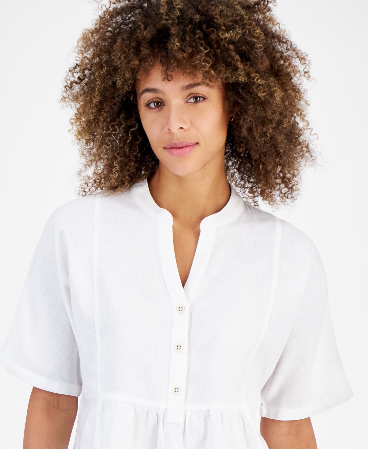 Shop Nautica Jeans Women's Linen-blend Peplum Top In Brt White