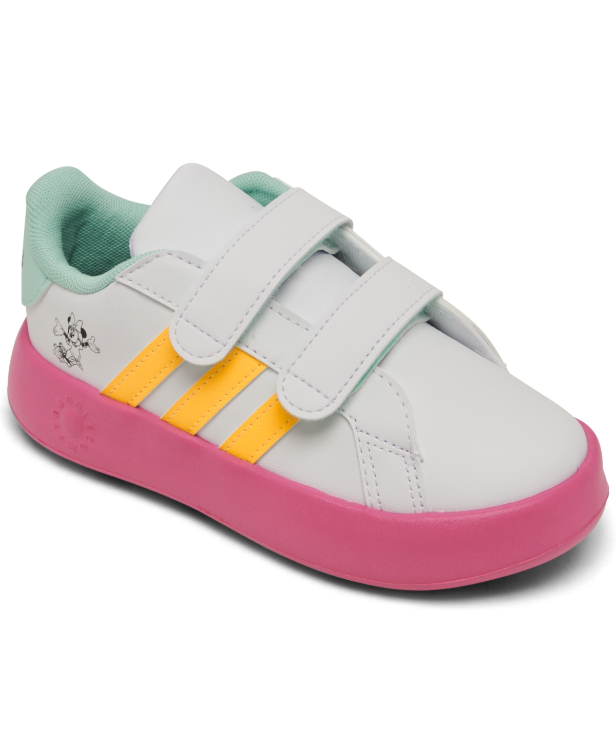Adidas Originals Babies' X Disney Minnie Mouse Toddler Girls Grand Court Fastening Strap Casual Sneakers From Finish Line In White,yellow,pink