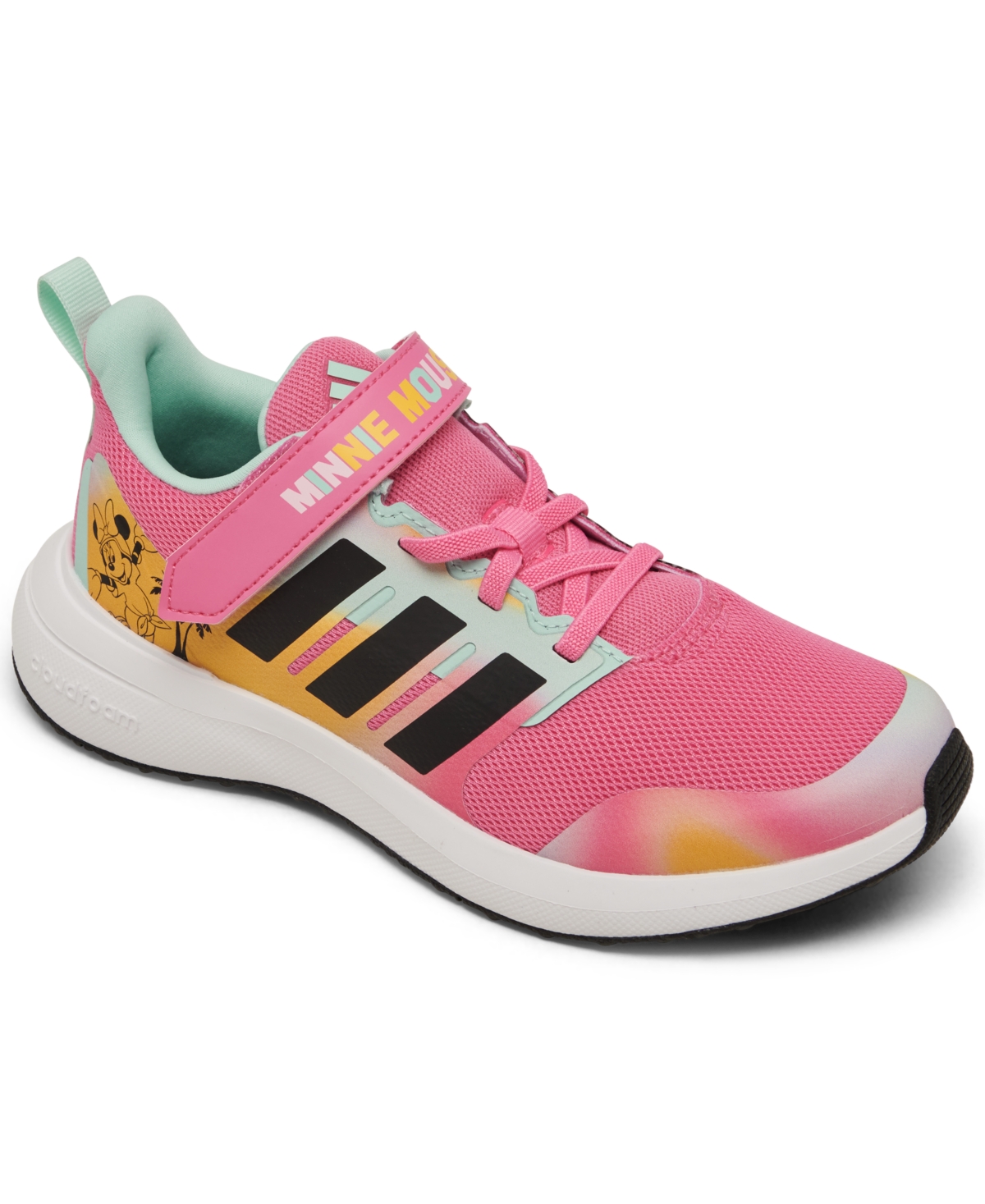 Adidas Originals Kids' X Disney Minnie Mouse Little Girls Fortarun Fastening Strap Running Sneakers From Finish Line In Pink Fusion,core Black