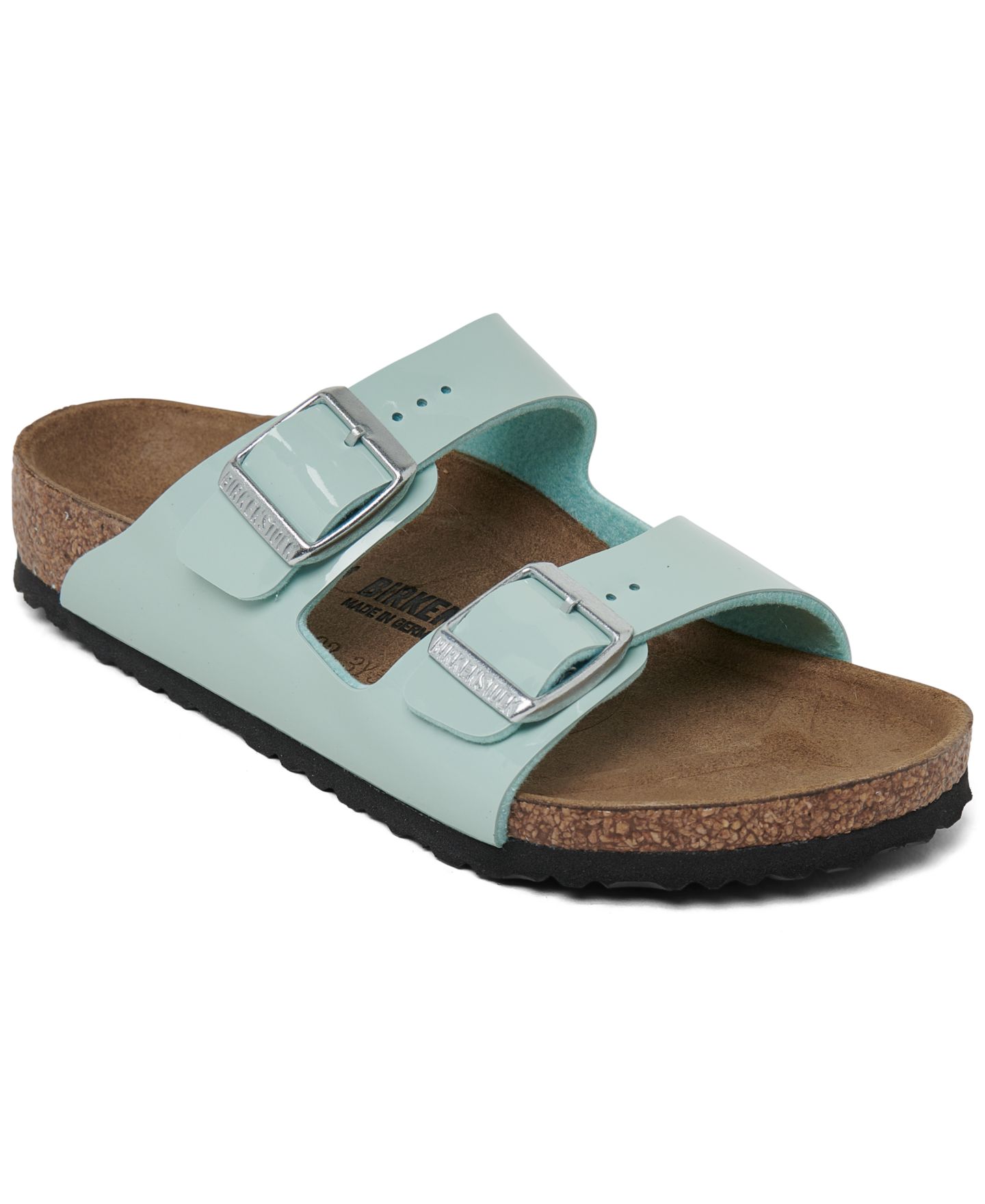 Сандалии Birkenstock Arizona Birko-Flor Patent Sandals from Finish Line для девочек, цвет: Зелёный — фото 1