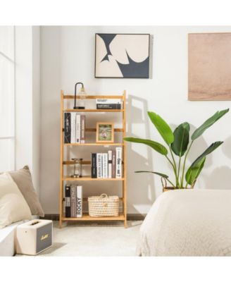 4-Tier Bamboo Bookshelf Ladder Shelf Plant Stand Rack-Natural