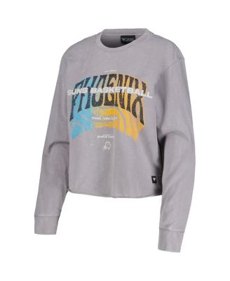 Women's Gray Distressed Phoenix Suns Band Cropped Long Sleeve T-shirt