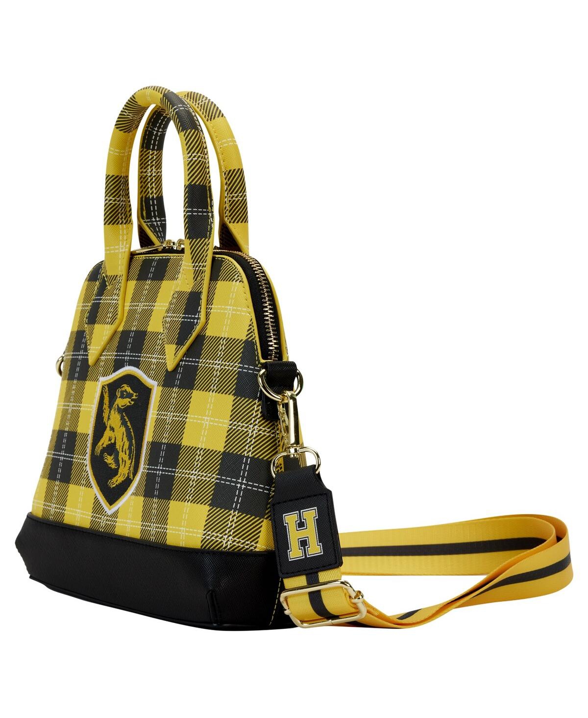 Shop Loungefly Men's And Women's  Harry Potter Hufflepuff Varsity Plaid Crossbody Bag In Yellow