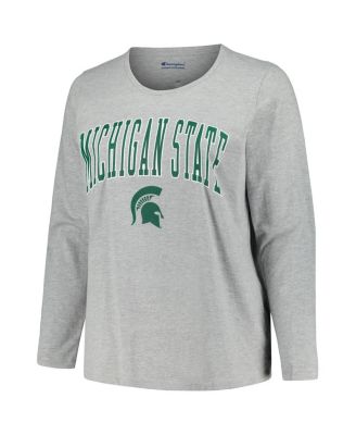 Women's Heather Gray Michigan State Spartans Plus Size Arch Over Logo Scoop Neck Long Sleeve T-shirt