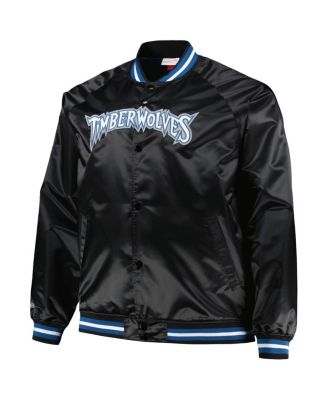 Men's Black Minnesota Timberwolves Big and Tall Hardwood Classics Wordmark Satin Raglan Full-Zip Jacket