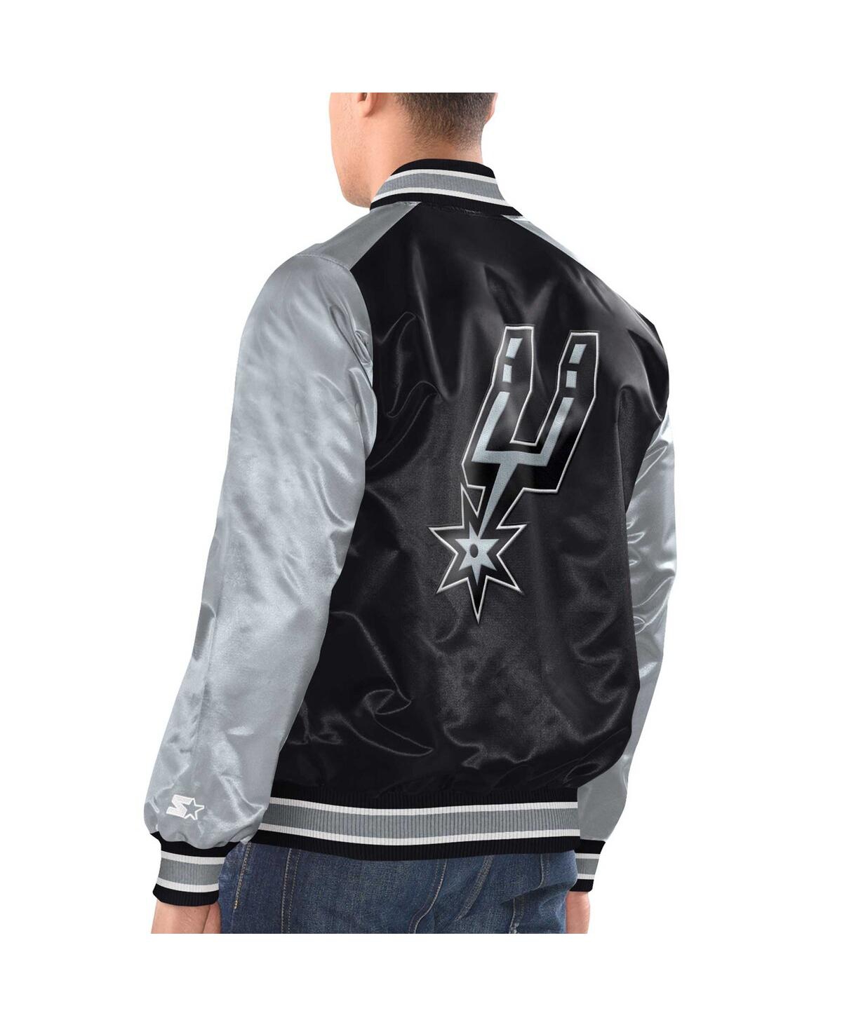 Shop Starter Men's  Black, Silver San Antonio Spurs Renegade Satin Full-snap Varsity Jacket In Black,silver