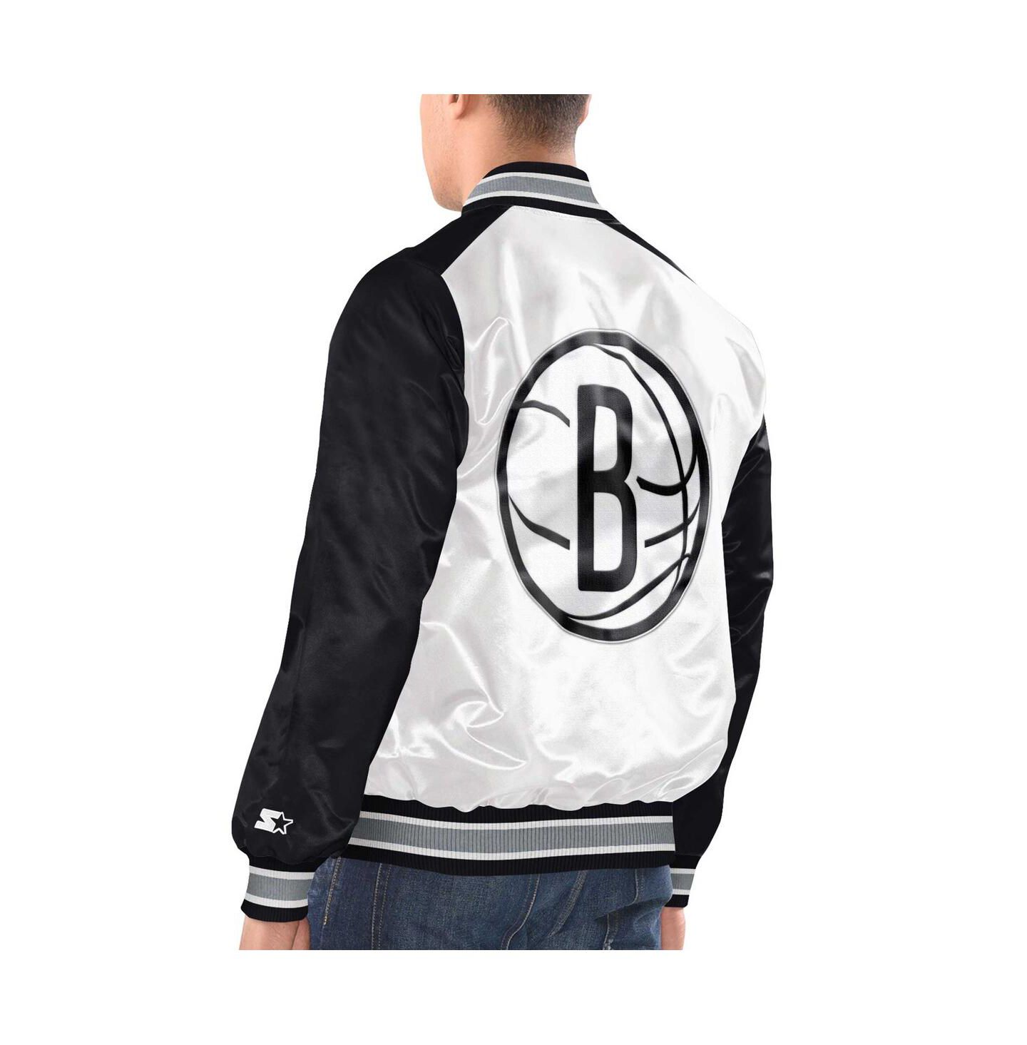 Мужская куртка Starter White, Black Brooklyn Nets Renegade Satin Full-Snap Varsity — фото 2
