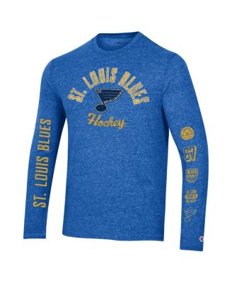 Men's Heather Blue Distressed St. Louis Blues Multi-Logo Tri-Blend Long Sleeve T-shirt