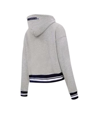 Women's Heather Gray Michigan Wolverines Script Tail Fleece Cropped Pullover Hoodie