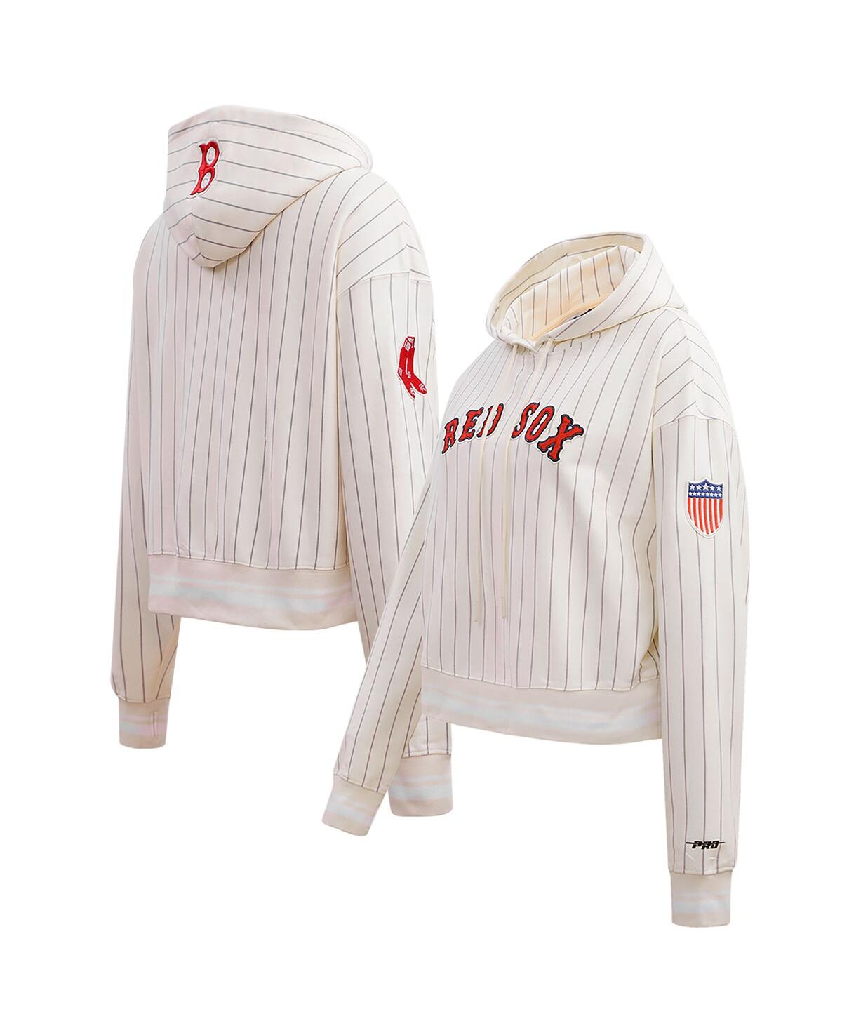 Shop Pro Standard Women's  Cream Boston Red Sox Pinstripe Retro Classic Cropped Pullover Hoodie