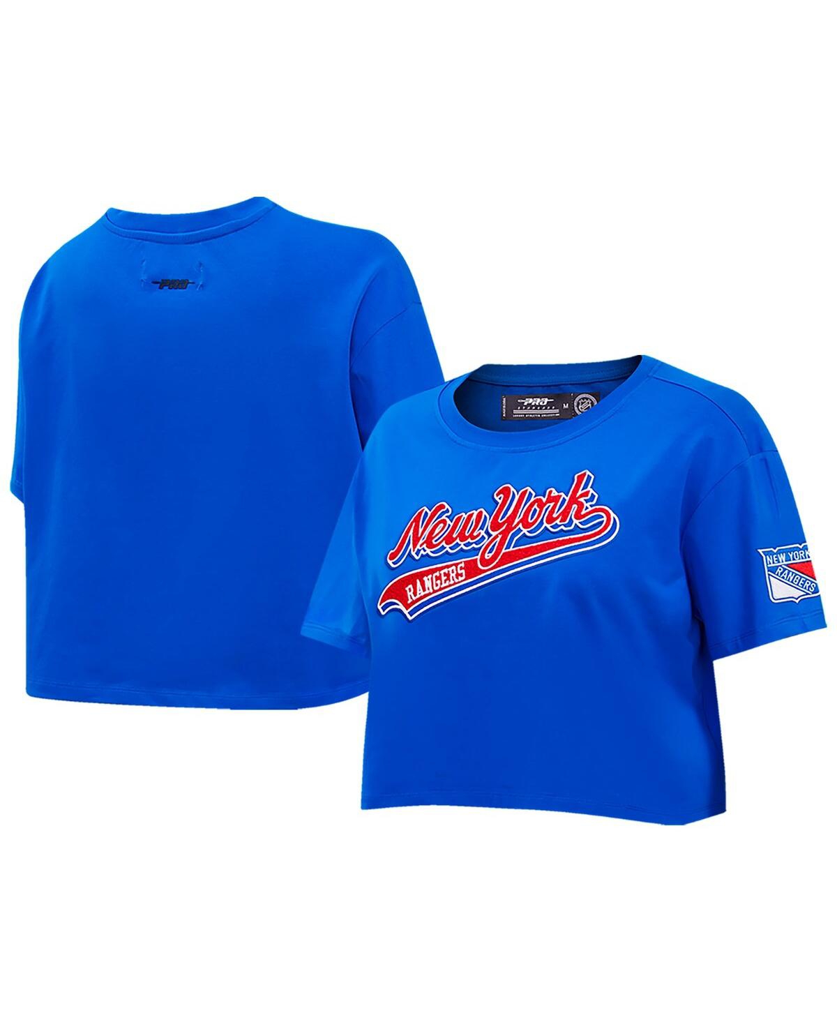 Shop Pro Standard Women's  Blue New York Rangers Boxy Script Tail Cropped T-shirt