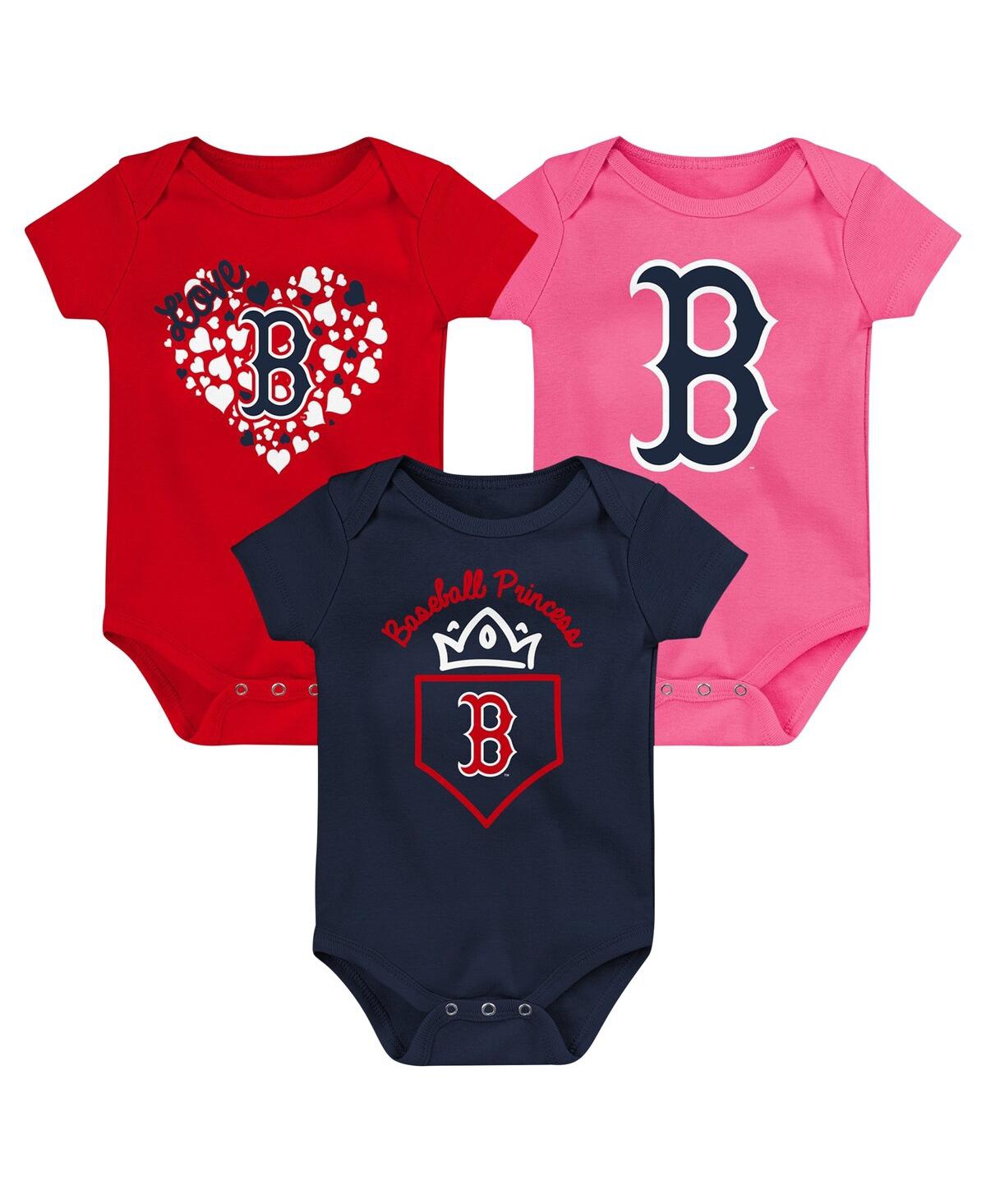 Outerstuff Baby Boys And Girls  Navy, Red, Pink Boston Red Sox Three-pack Home Run Bodysuit Set In Navy,red,pink