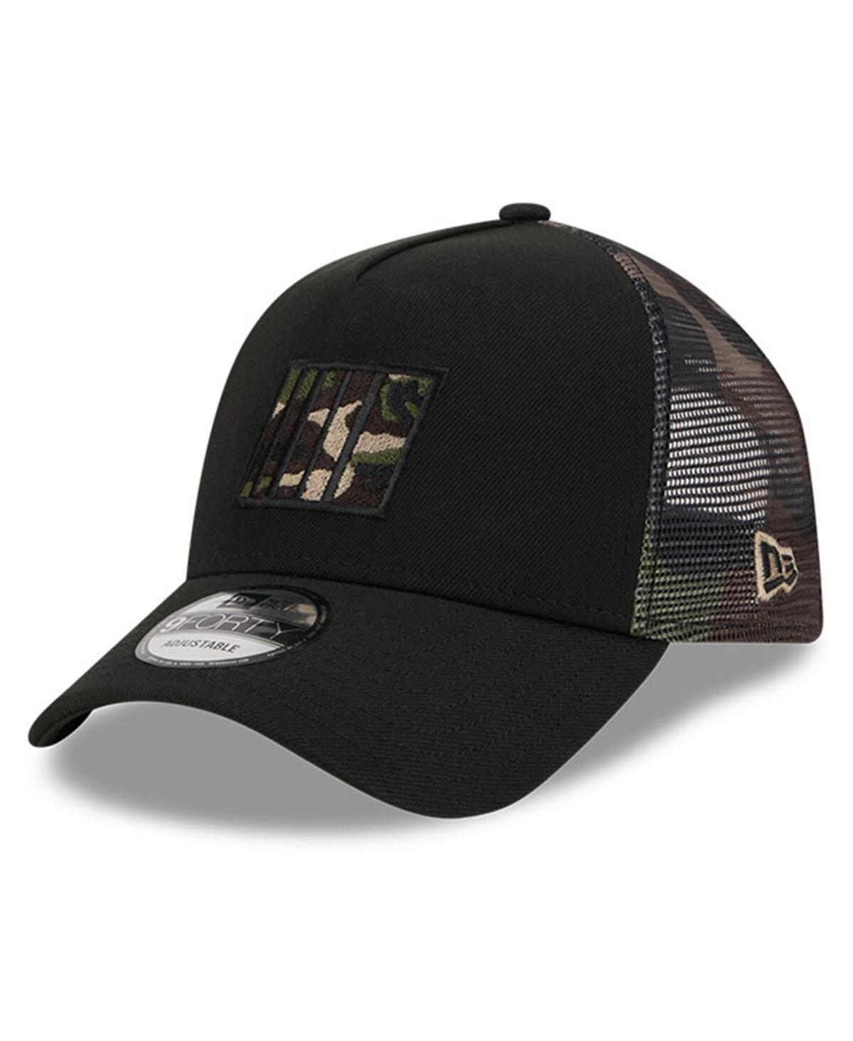 New Era Black Nascar  Camo 9forty A-frame Trucker Adjustable Hat In Black