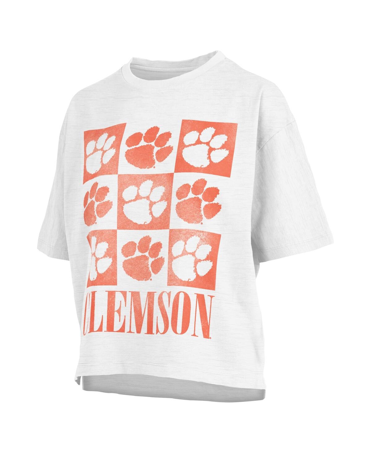Shop Pressbox Women's  White Distressed Clemson Tigers Motley Crew Andy Waist Length Oversized T-shirt