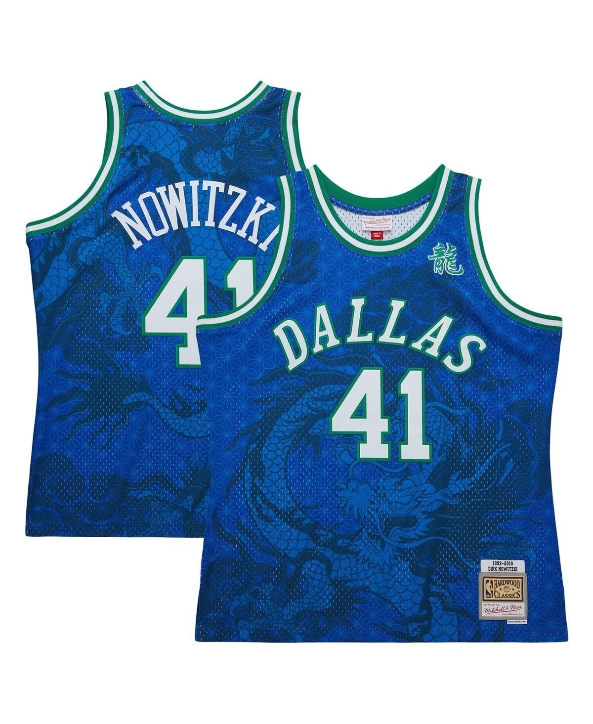 Men's Mitchell & Ness Dirk Nowitzki Blue Dallas Mavericks 1998-2019 Hardwood Classics Asian Heritage 6.0 Swingman Throwback Player Jersey - Blue