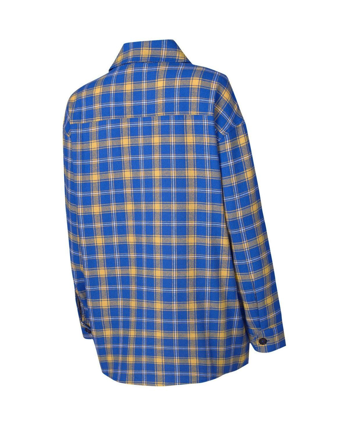 Shop College Concepts Women's  Blue, Gold Golden State Warriors Boyfriend Button-up Nightshirt In Blue,gold