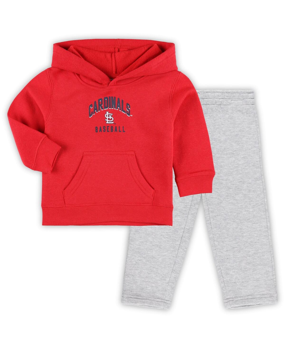 Outerstuff Baby Boys And Girls Red, Heather Gray St. Louis Cardinals Play By Play Pullover Hoodie And Pants Set In Red,heather Gray