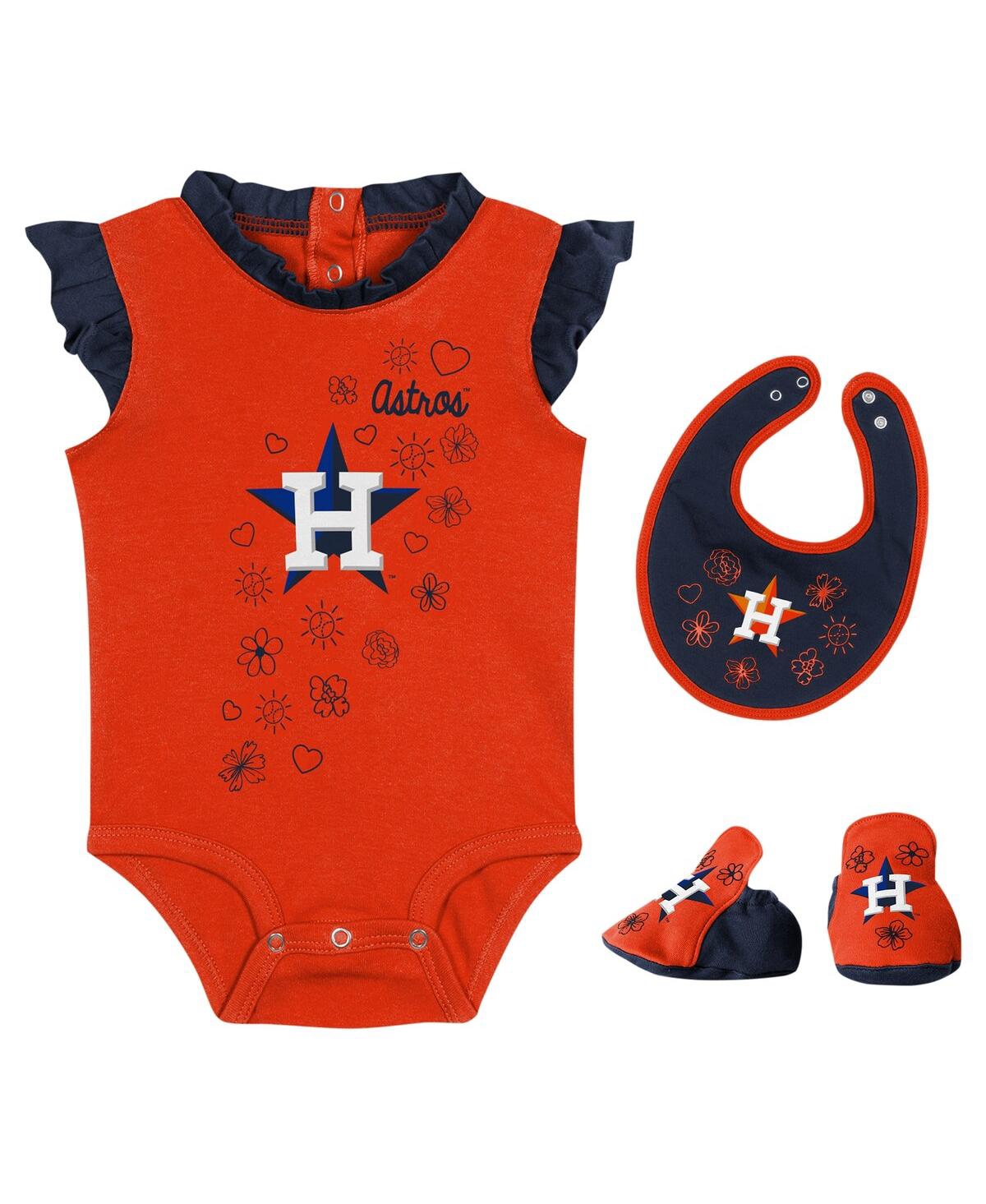 Outerstuff Baby Girls Fanatics Orange Houston Astros Happy Baseball Bodysuit, Bib And Bootie Set