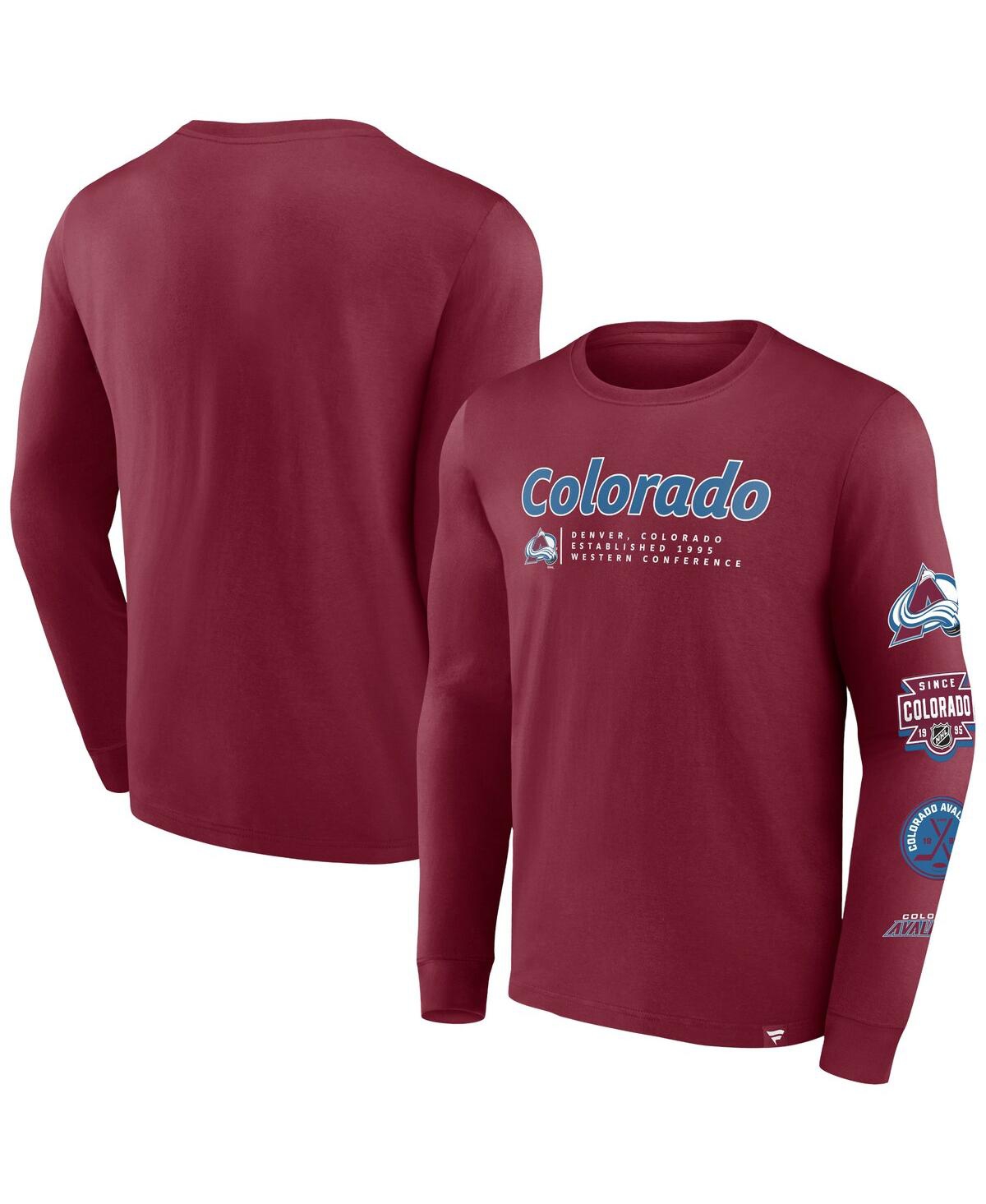 Shop Fanatics Men's  Burgundy Colorado Avalanche Strike The Goal Long Sleeve T-shirt