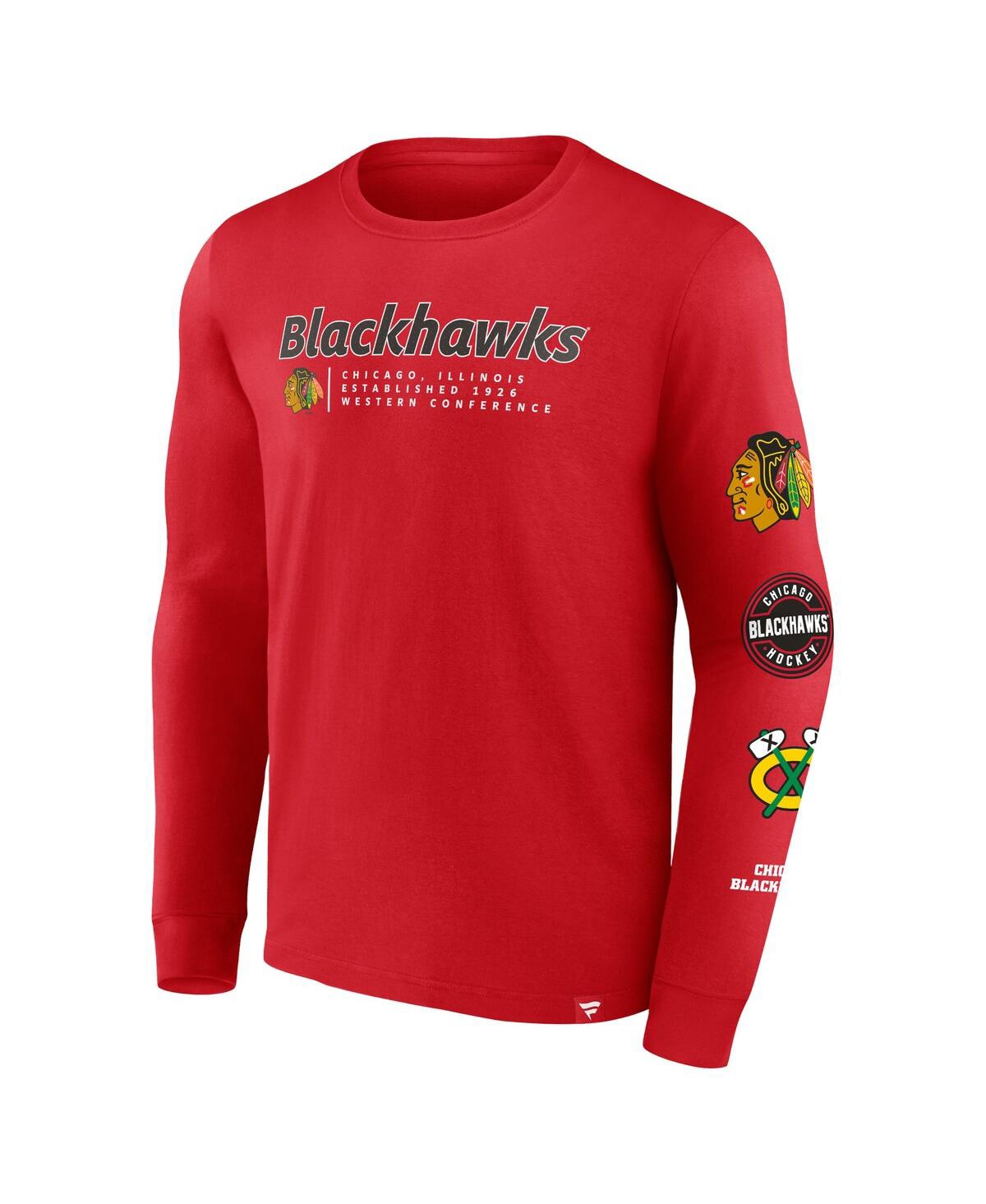 Shop Fanatics Men's  Red Chicago Blackhawks Strike The Goal Long Sleeve T-shirt