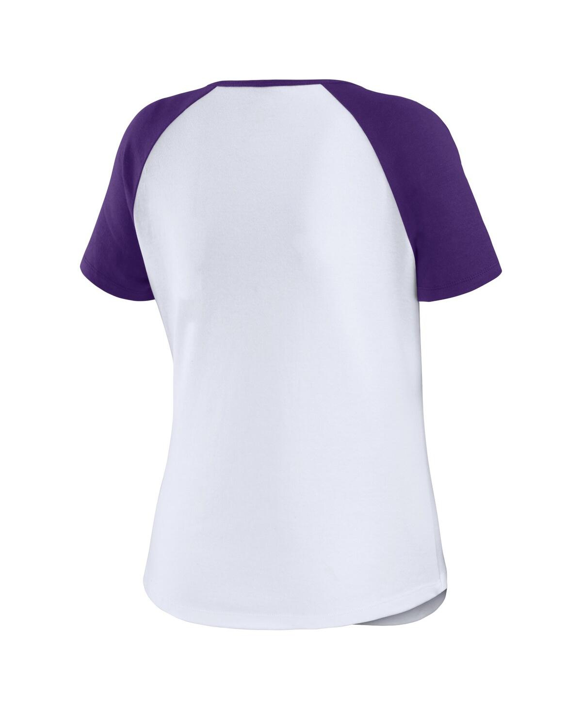 Shop Wear By Erin Andrews Women's  White Distressed Lsu Tigers Baseball Logo Raglan Henley T-shirt