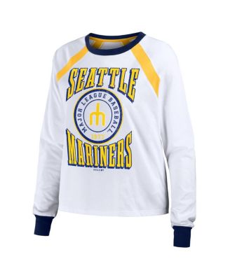Women's White Distressed Seattle Mariners Raglan Long Sleeve T-shirt