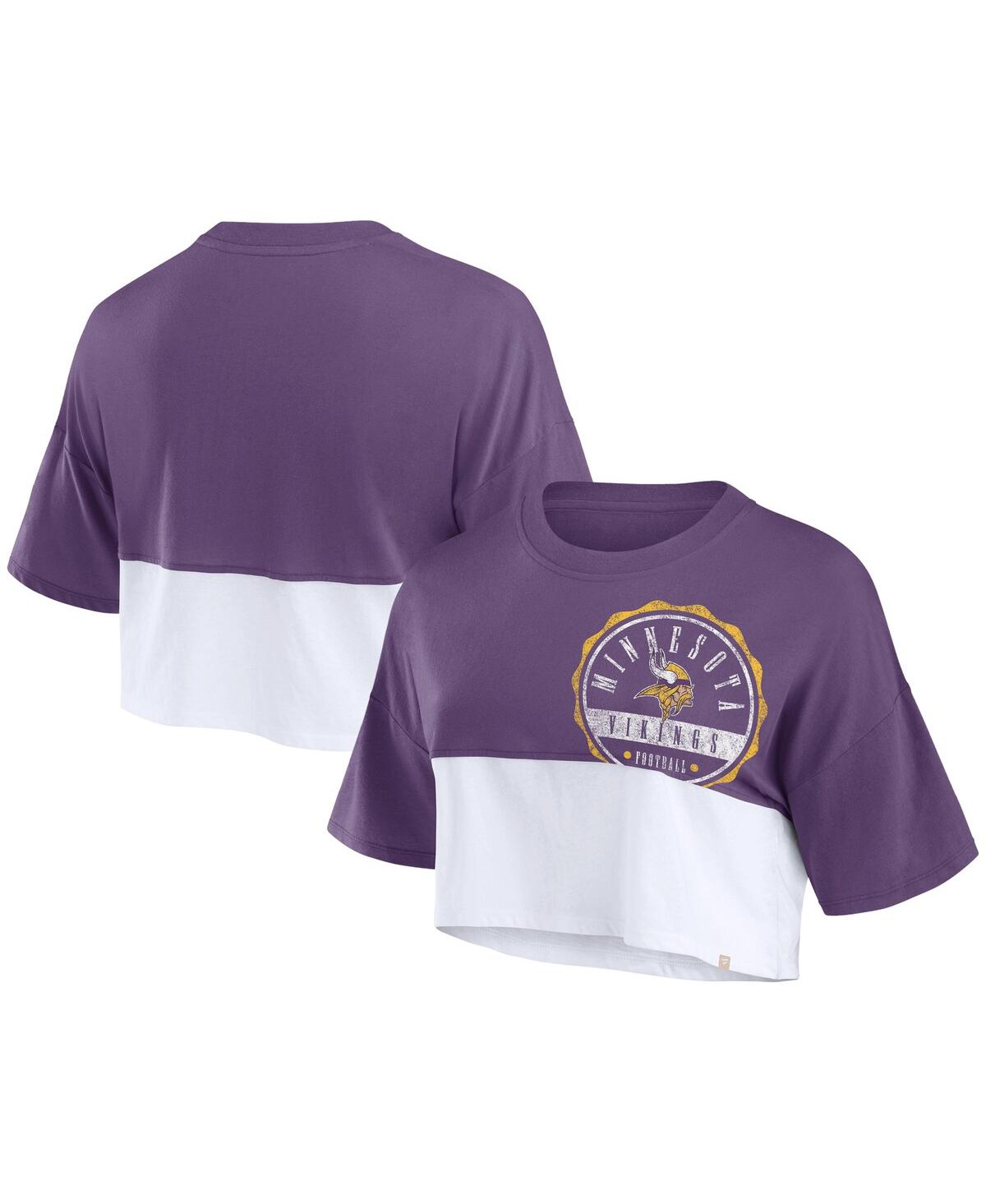 Shop Fanatics Women's  Purple, White Minnesota Vikings Boxy Color Split Cropped T-shirt In Purple,white