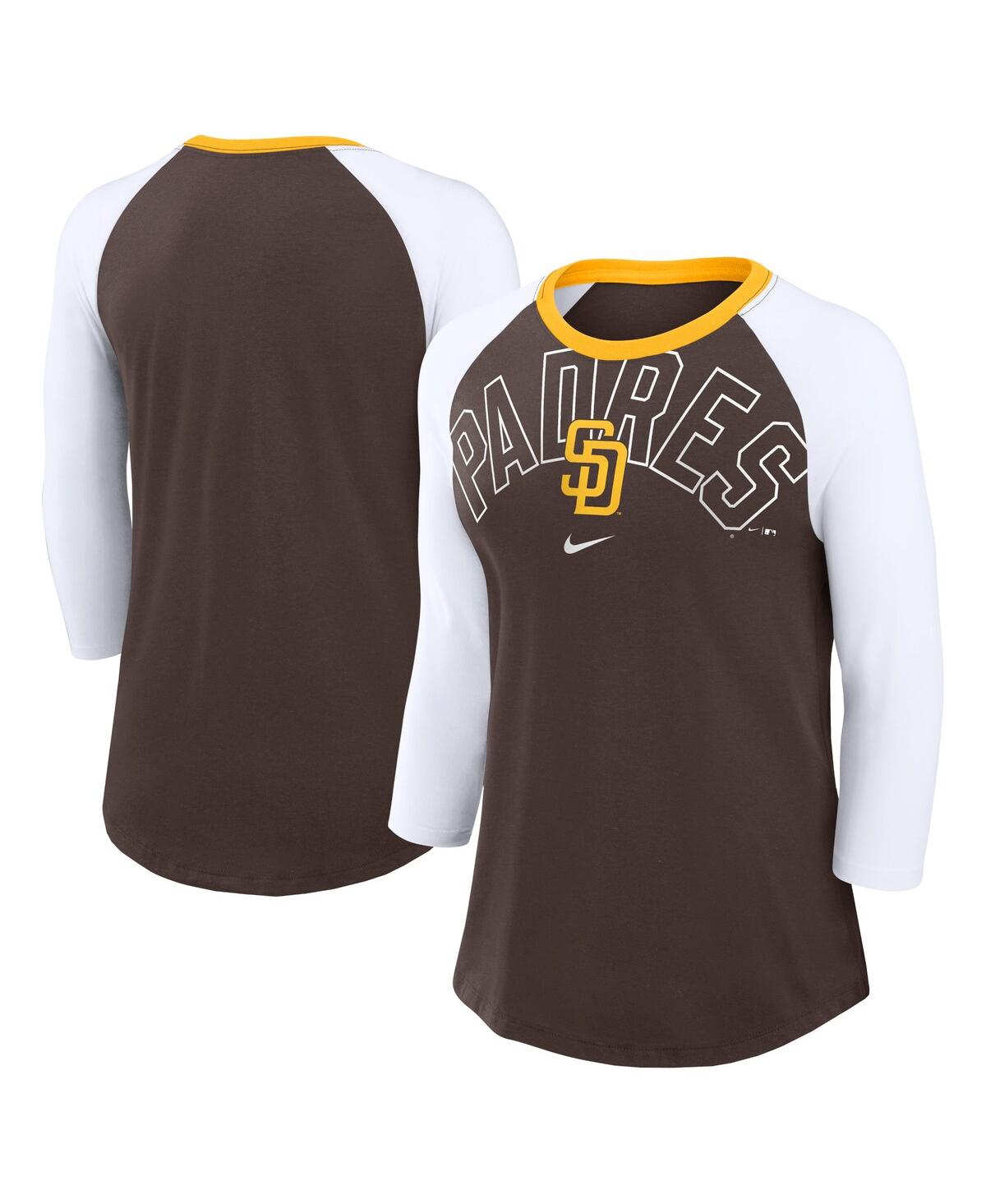 Shop Nike Women's  Brown, White San Diego Padres Knockout Arch 3/4-sleeve Raglan Tri-blend T-shirt In Brown,white