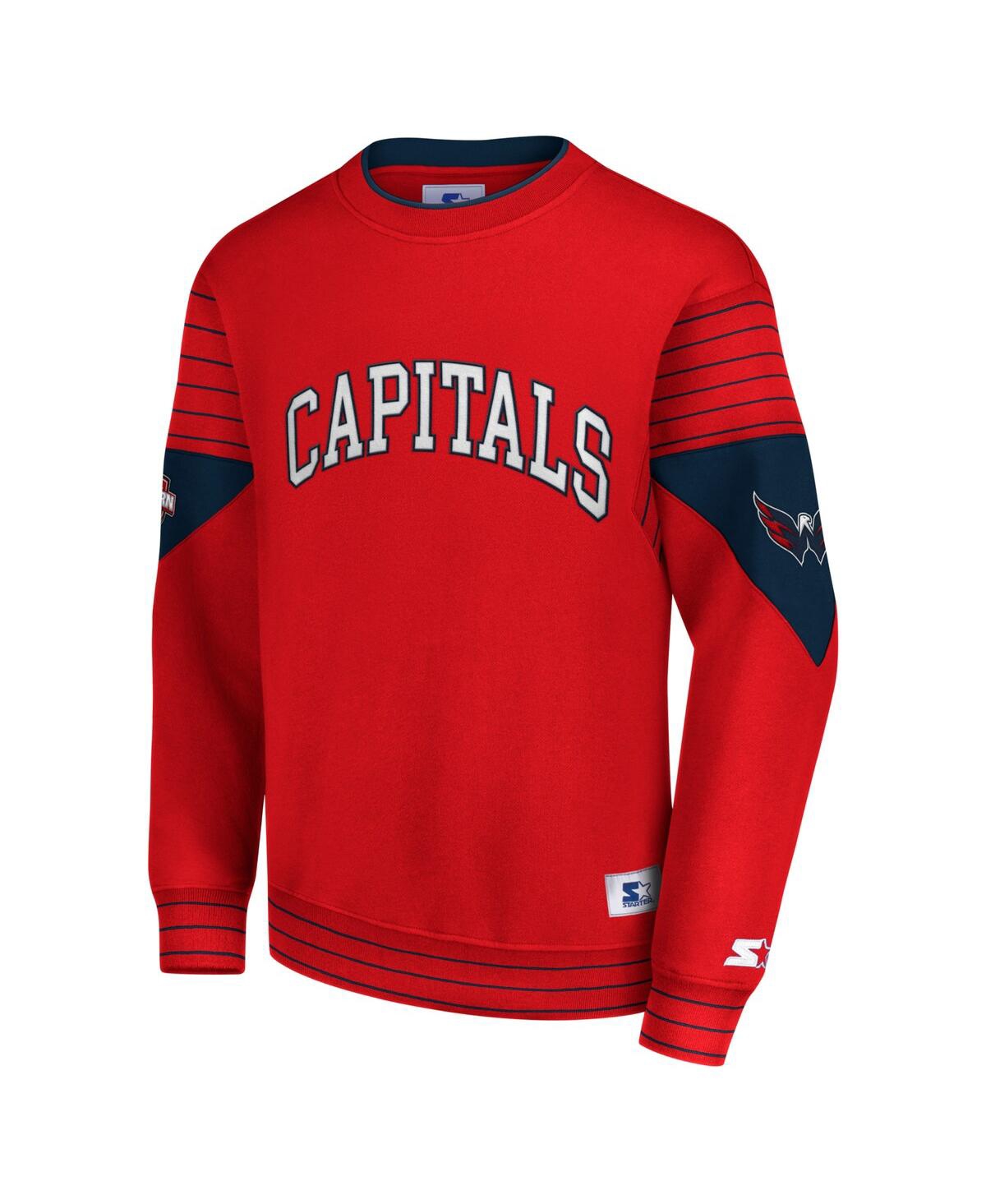 Shop Starter Men's  Red Washington Capitals Faceoff Pullover Sweatshirt