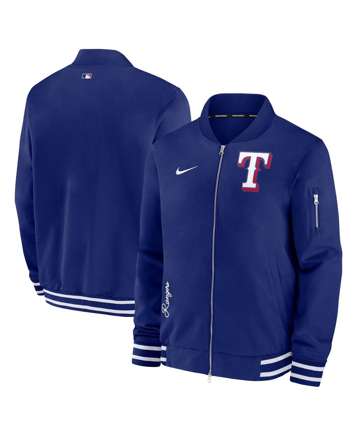 Shop Nike Men's  Royal Texas Rangers Authentic Collection Full-zip Bomber Jacket