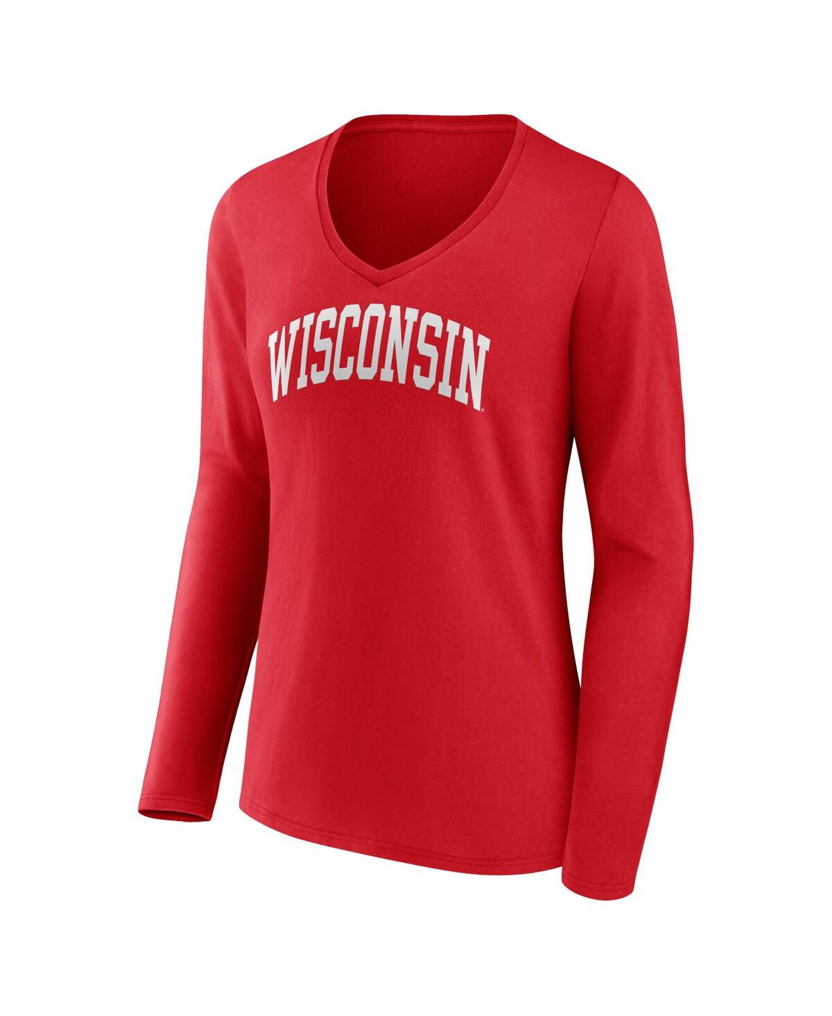 Women's FanaticsWisconsin Badgers Basic Arch Long Sleeve V-Neck T-shirt - Red
