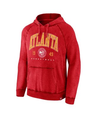 Men's Heather Red Distressed Atlanta Hawks Foul Trouble Snow Wash Raglan Pullover Hoodie