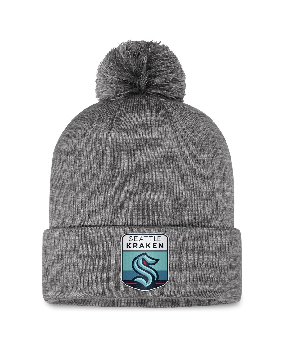 Shop Fanatics Men's  Gray Seattle Kraken Authentic Pro Home Ice Cuffed Knit Hat With Pom