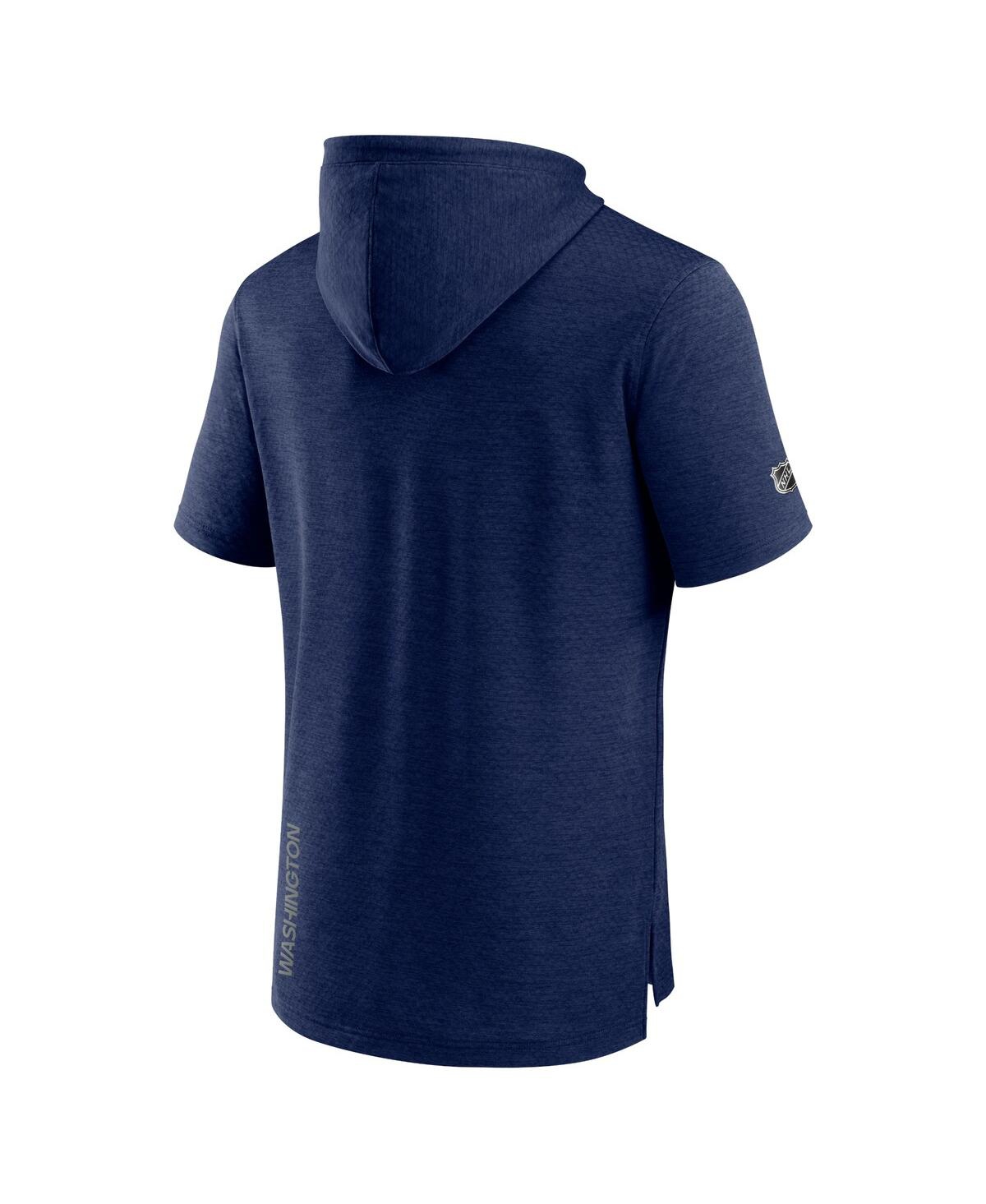 Shop Fanatics Men's  Heather Navy Washington Capitals Authentic Pro Short Sleeve Pullover Hoodie