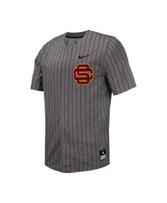 Men's Steel USC Trojans Pinstripe Replica Full-Button Baseball Jersey