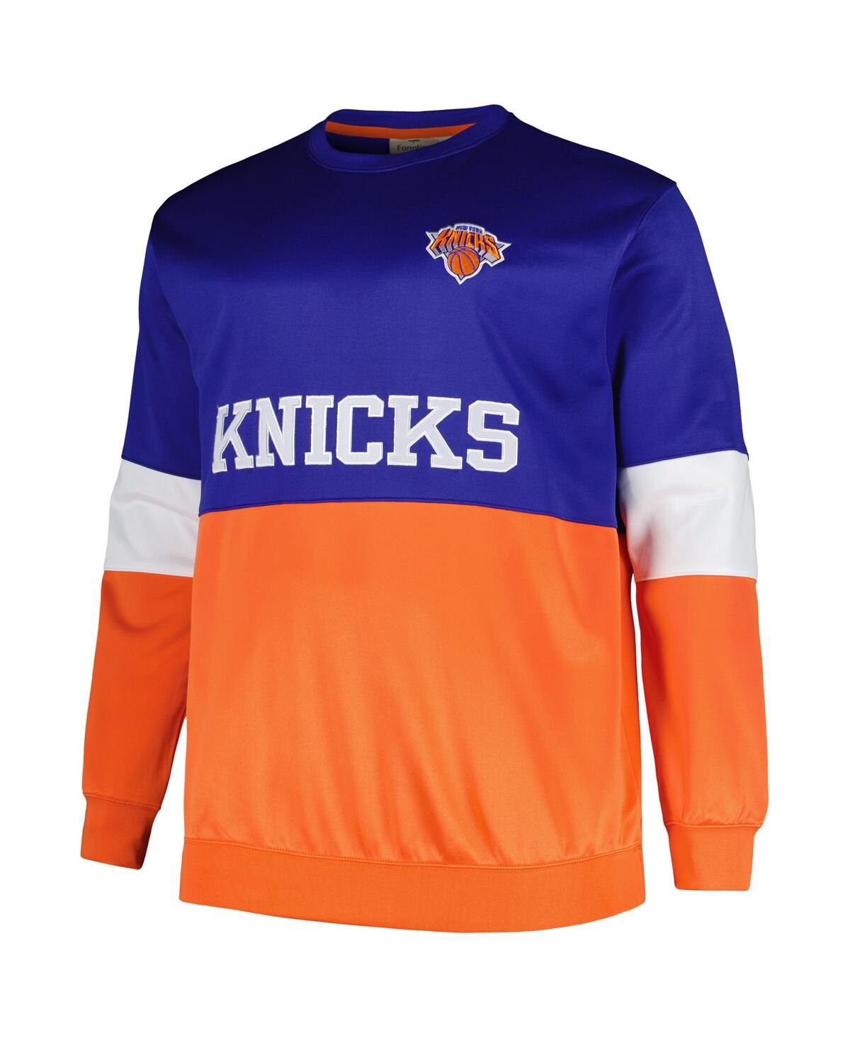 Fanatics Men's  Blue, Orange New York Knicks Big And Tall Split Pullover Sweatshirt In Blue,orange