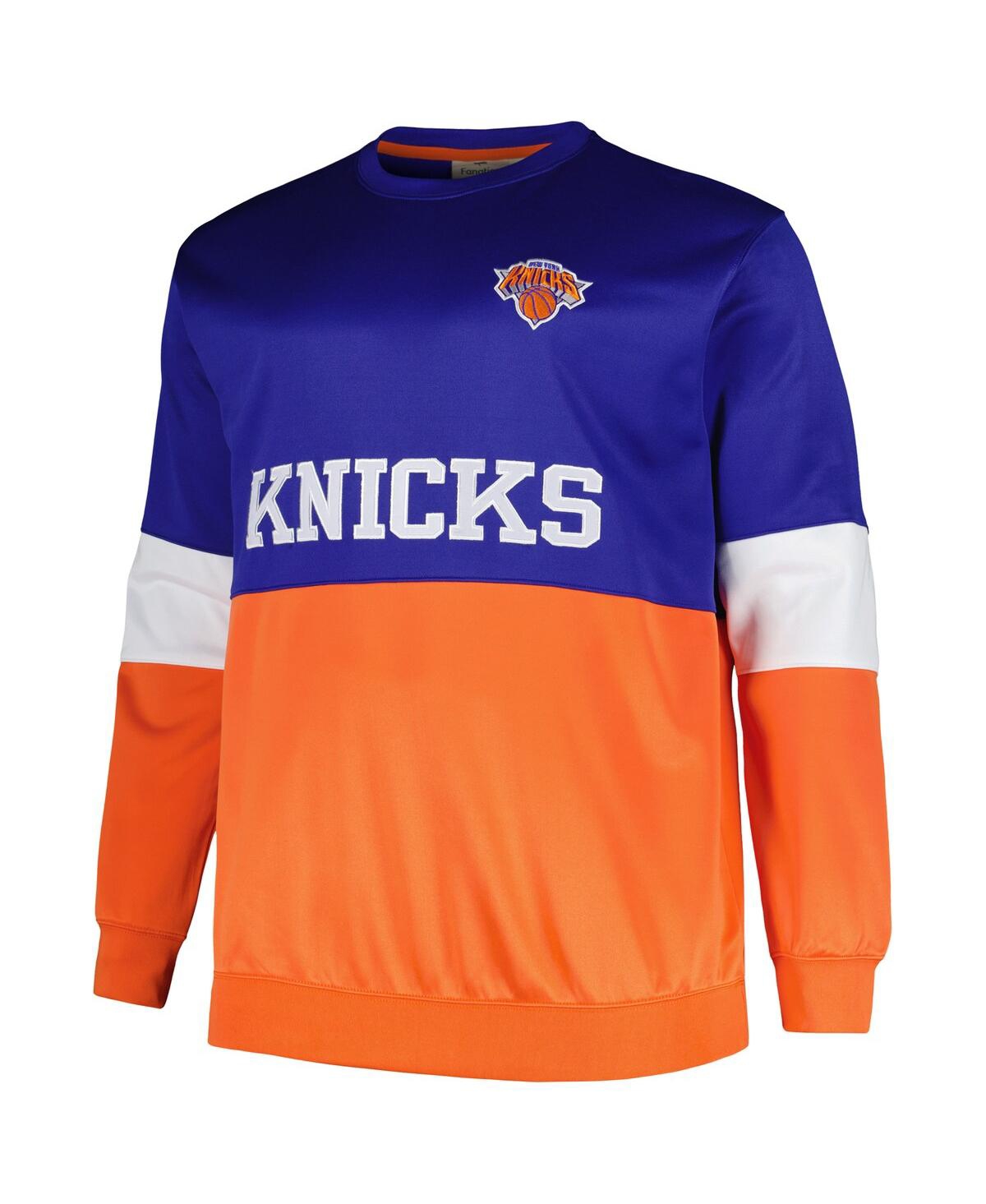 Shop Fanatics Men's  Blue, Orange New York Knicks Big And Tall Split Pullover Sweatshirt In Blue,orange