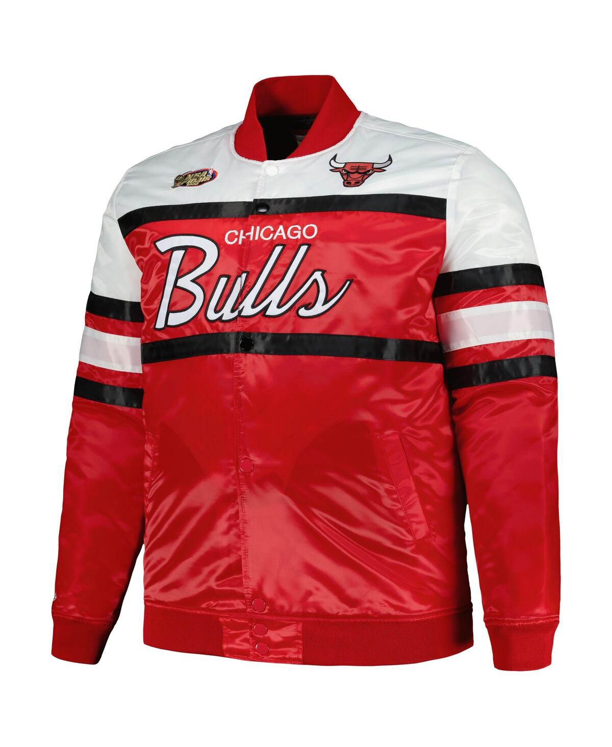 Men's Mitchell & Ness White Chicago Bulls Big and Tall Heavyweight Full-Snap Satin Jacket - White
