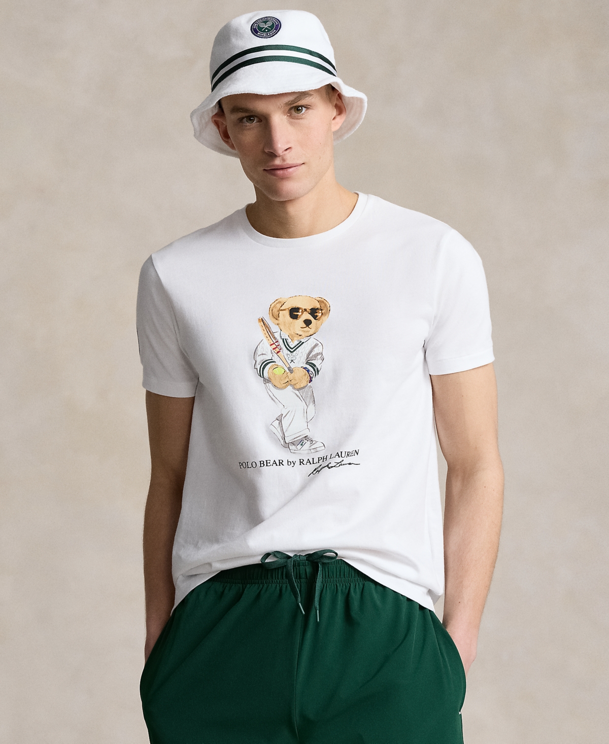 Men's Custom Slim Fit Wimbledon 2024 Polo Bear T-Shirt - Ceramic White