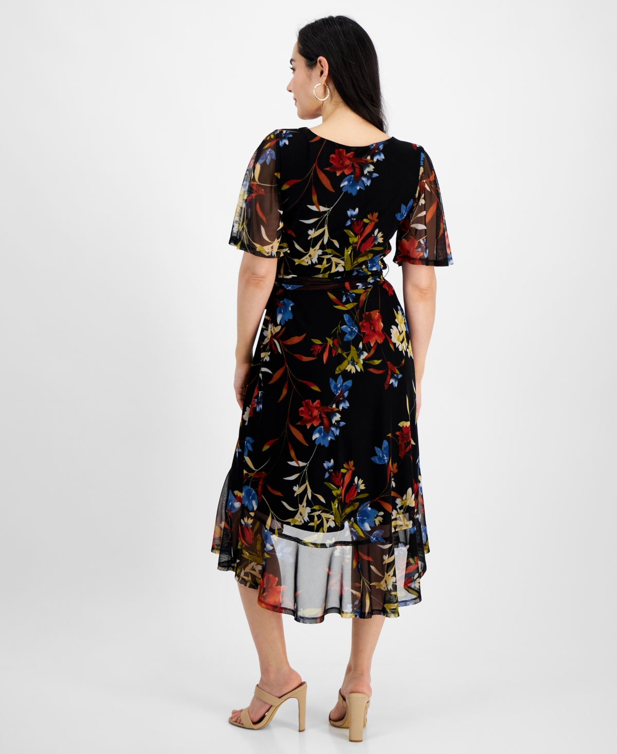 Shop Connected Petite Floral High-low Wrap Sheath Dress In Spice