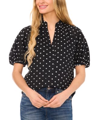 CeCe Women s Polka Dot Ruffled Neck Raglan Sleeve Blouse Macy s